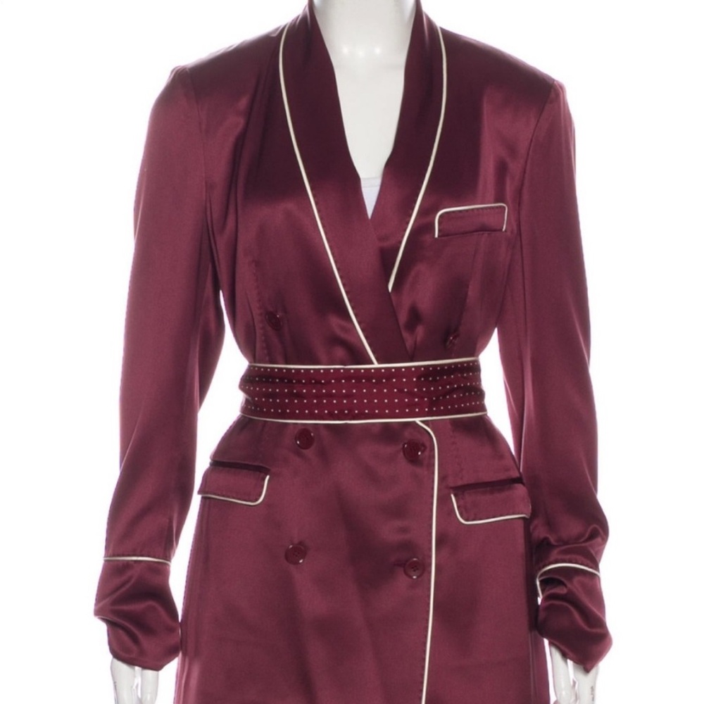 Dolce & Gabbana Burgundy Satin Blazer with White Trim